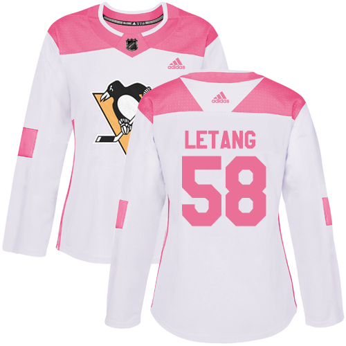 Adidas Penguins #58 Kris Letang White/Pink Authentic Fashion Women's Stitched NHL Jersey